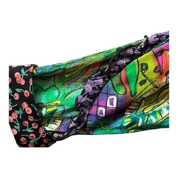 Vintage unique CAROL Little asymmetric multi print ruffle and beaded top. Size 4 - Picture 4 of 14